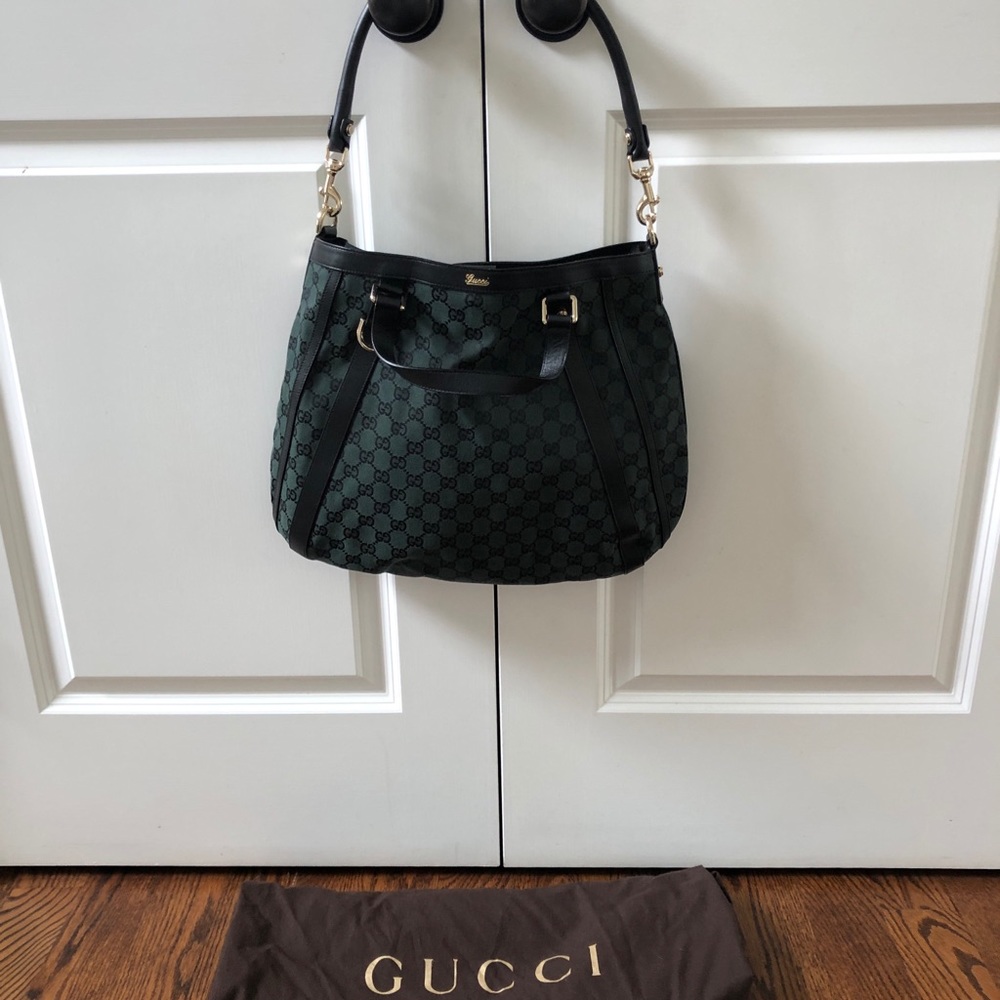 Authentic Gucci Monogram Hobo Bag Dark Green